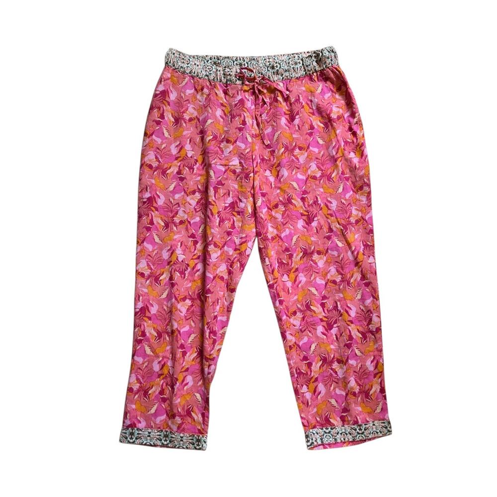 Sundance Leia Pink Floral Elastic Waist Lounge Crop Boho Pajama Pants, Small